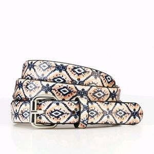 ANN TAYLOR | Medallion Print Perfect Patent Skinny Belt Orange Blue Sz S